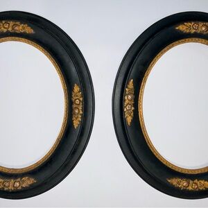 2 Vintage Victorian Era Elegant Black and Gold Oval Wall Frame Set